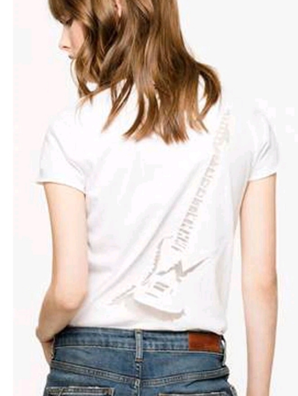 Zadig & Voltaire Story Fishnet Rock "n" Roll / Guitar White T-Shirt Sz. S